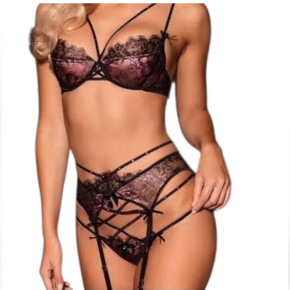 Honey Birdette 34G/L Priscilla Underwire Bra Panty Set in Blush Foil NWT